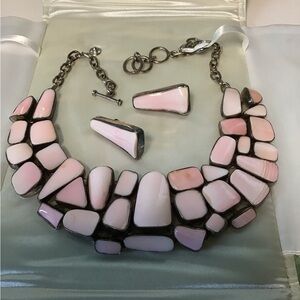 Sterling Pink Conch Necklace & Earrings